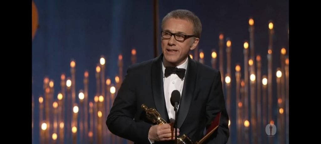 Actor Christoph Waltz with one of his awards