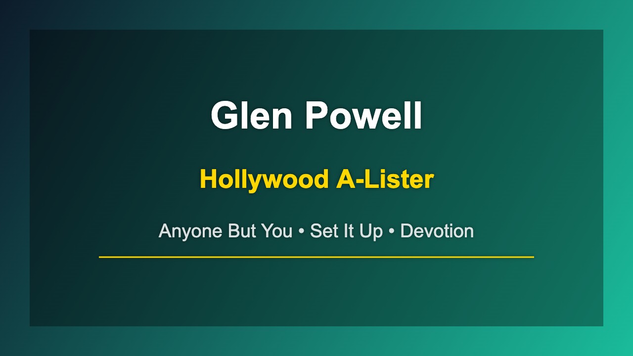 Glen Powell in Anyone But You with Sydney Sweeney romantic comedy hit