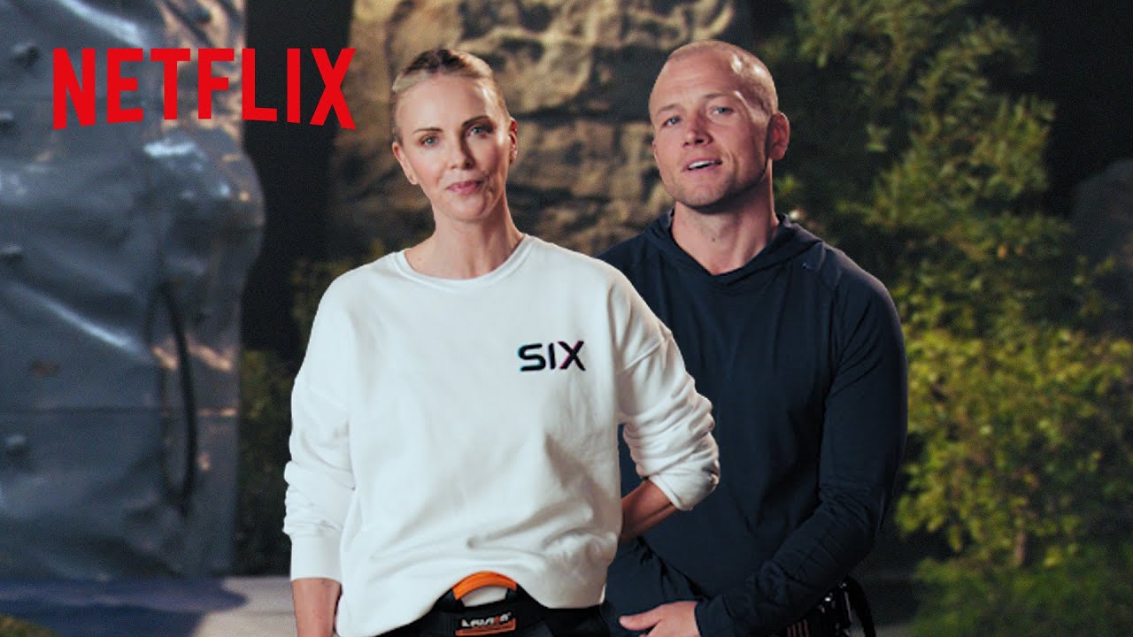 Charlize Theron and Taron Egerton promoting Apex on Netflix