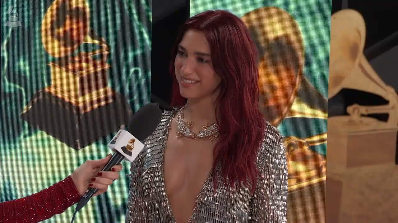 Dua Lipa at the 2024 GRAMMYs red carpet interview