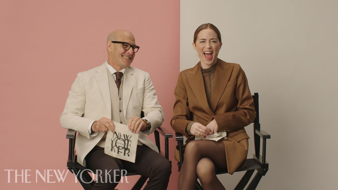 Emily Blunt and Stanley Tucci discussing Devil Wears Prada 2025