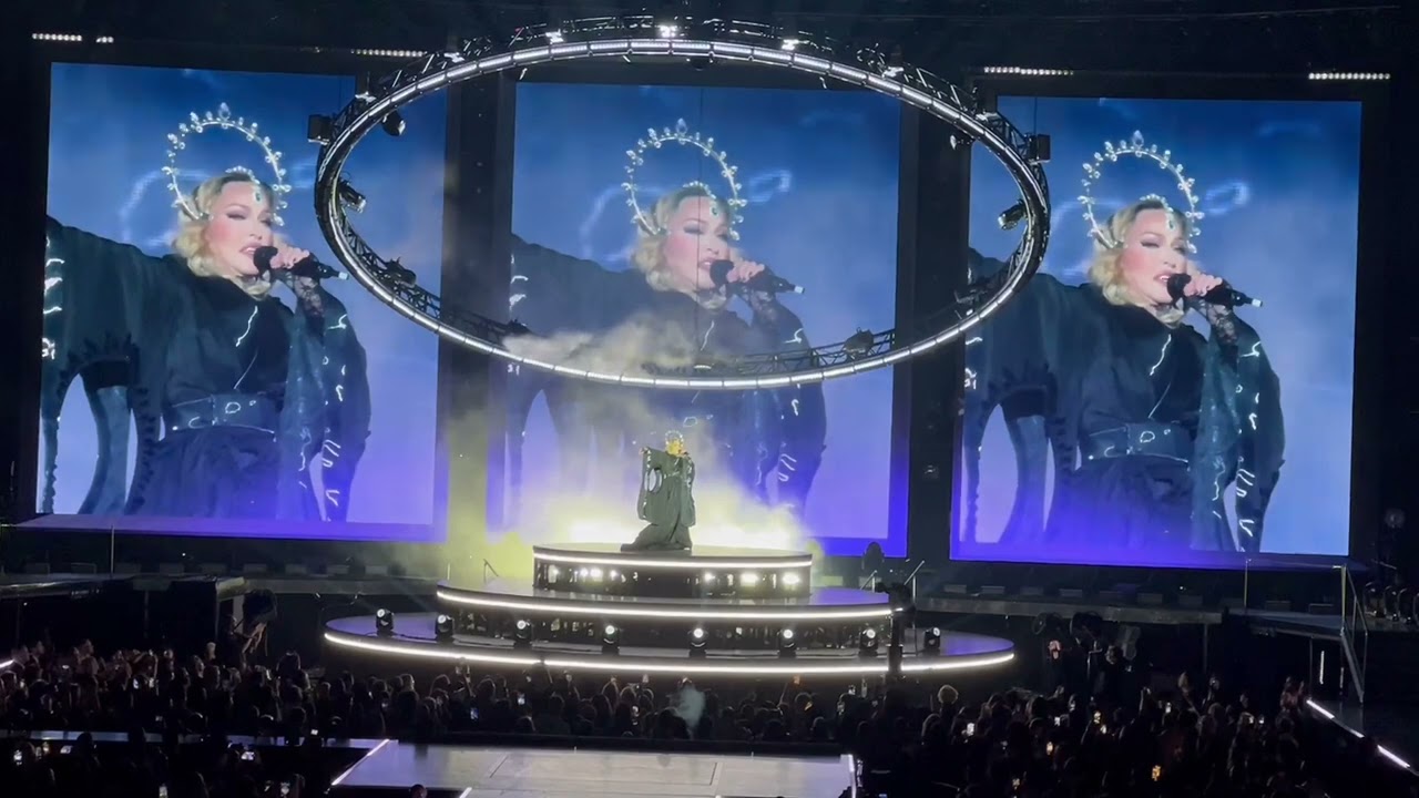 Madonna performing on the Celebration Tour 2024