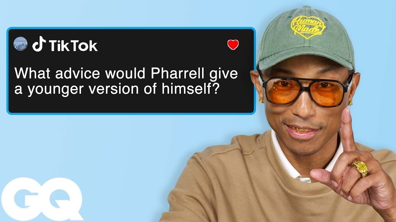 Pharrell Williams answering fan questions for GQ Magazine 2024