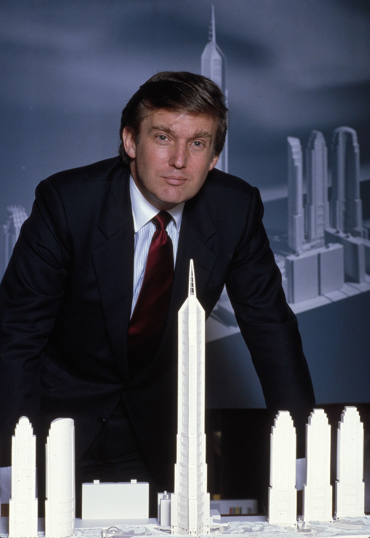 Donald Trump with a model of Television City in 1985