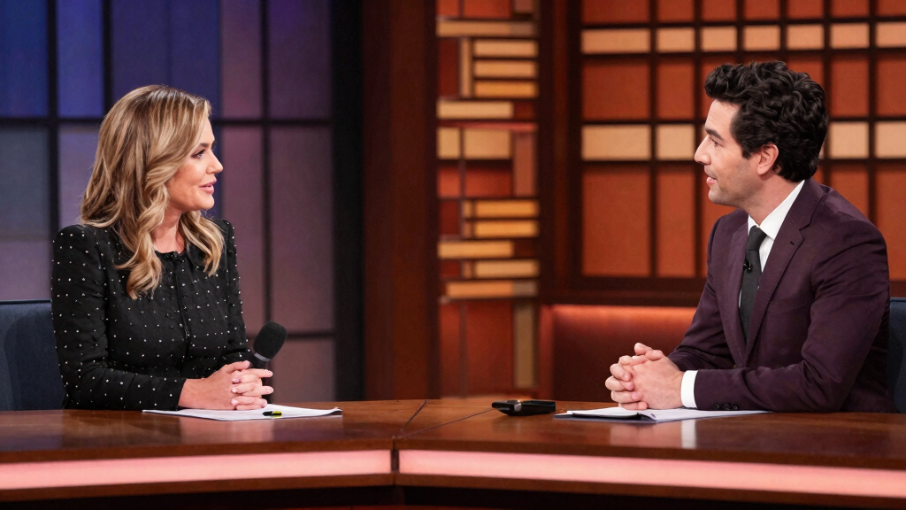 Jimmy Fallon conducting a celebrity interview on The Tonight Show