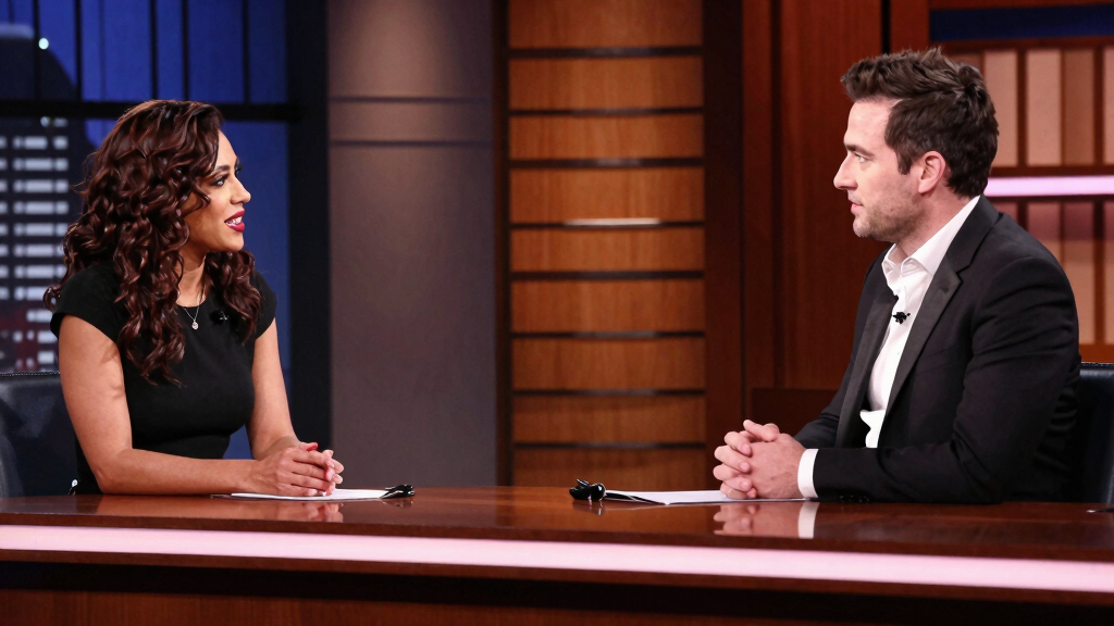 Jimmy Fallon conducting a celebrity interview on The Tonight Show