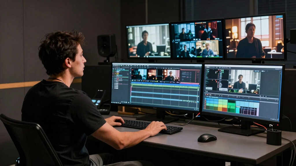 Jordan Peele reviewing film footage in editing suite