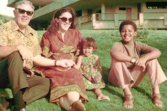 A young Barack Obama with his mother Ann Dunham, grandfather Stanley Armour Dunham, and half-sister Maya Soetoro