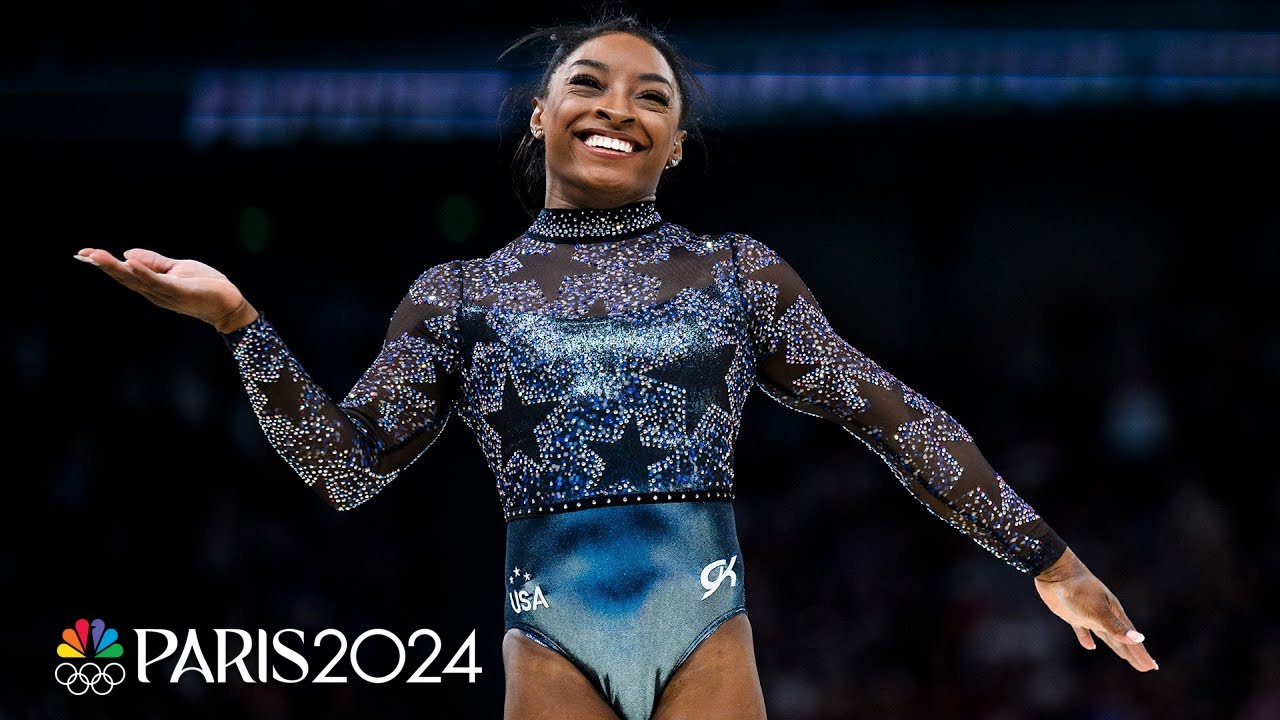 Simone Biles performing during gymnastics competition