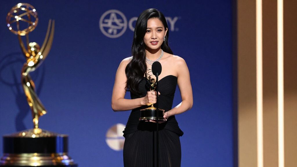 Ali Wong at awards ceremony receiving Emmy