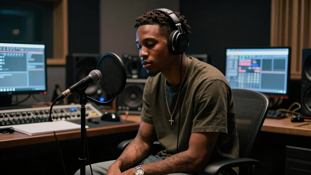 Bryson Tiller in recording studio