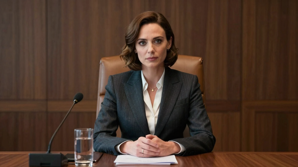 Actress in corporate boardroom drama, Succession-style prestige television