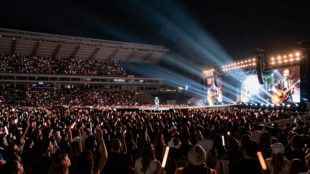 Luke Combs performing at a stadium concert