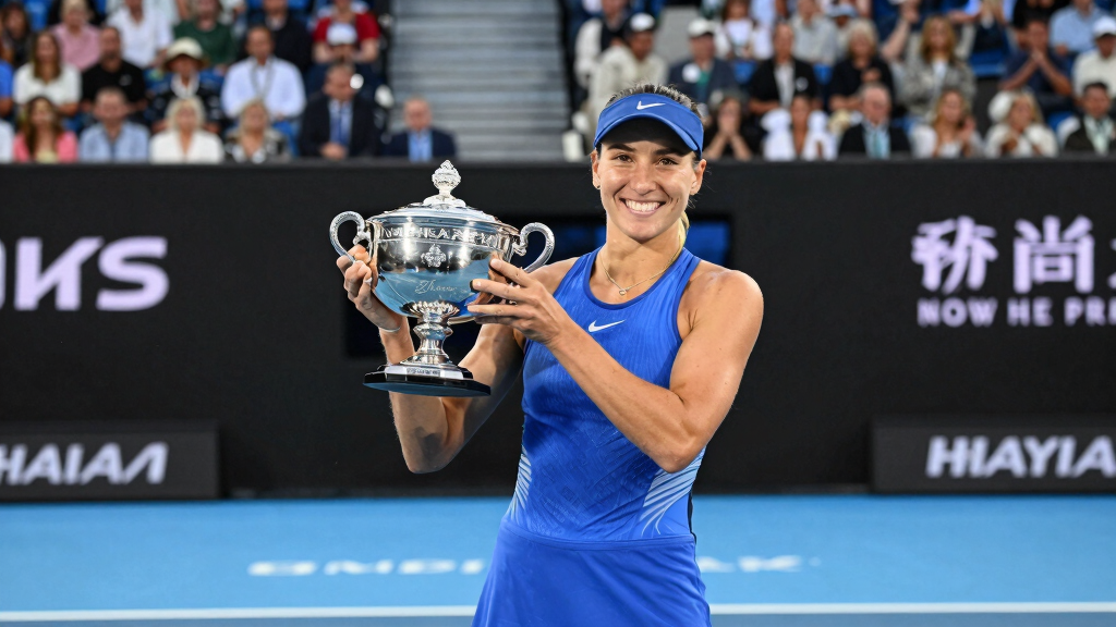 Madison Keys holding Australian Open trophy
