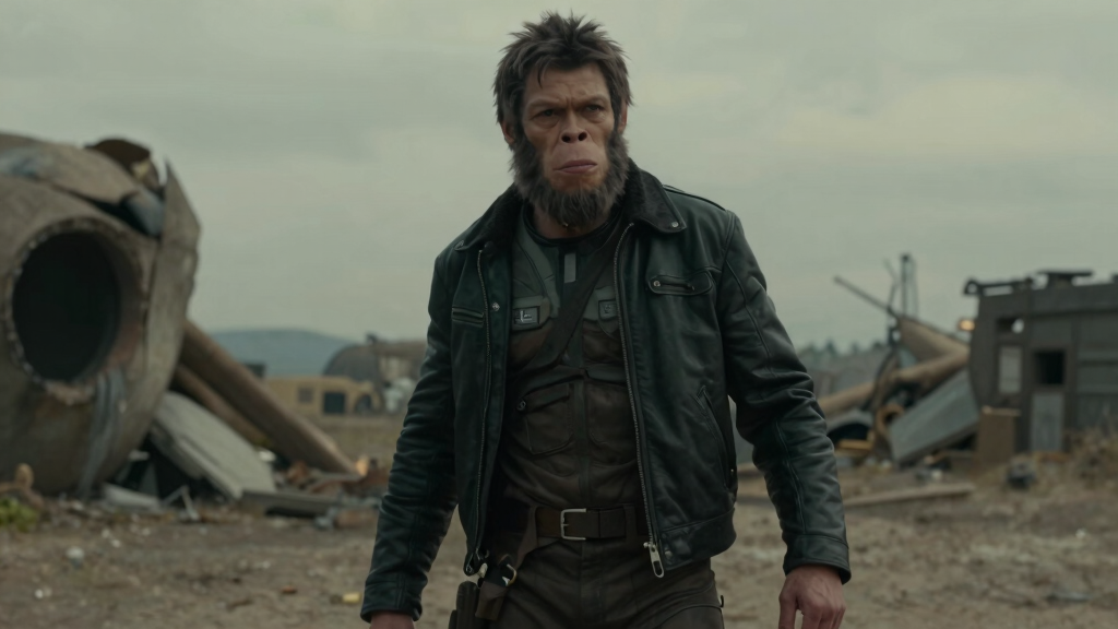 Owen Teague in a science fiction action role reflecting his lead performance in Kingdom of the Planet of the Apes 2024