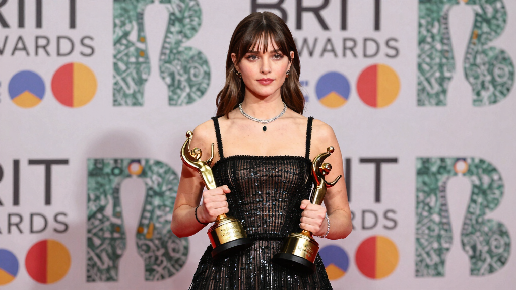 RAYE at BRIT Awards with trophies