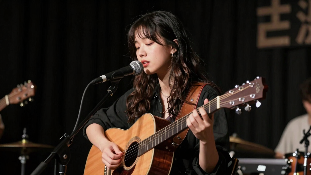 Actress and musician performing original music at intimate concert