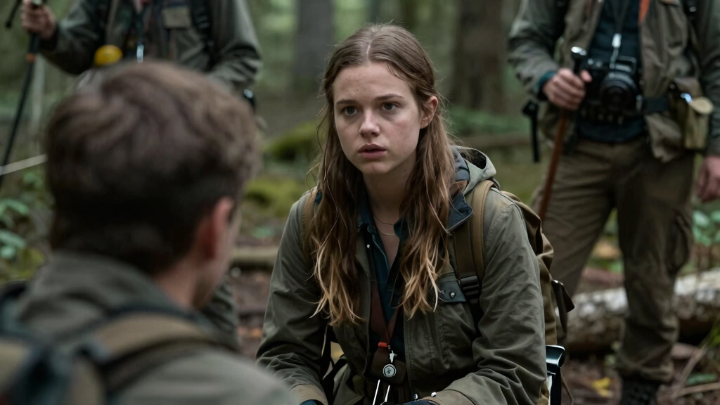 Young actress in wilderness survival drama, Yellowjackets aesthetic