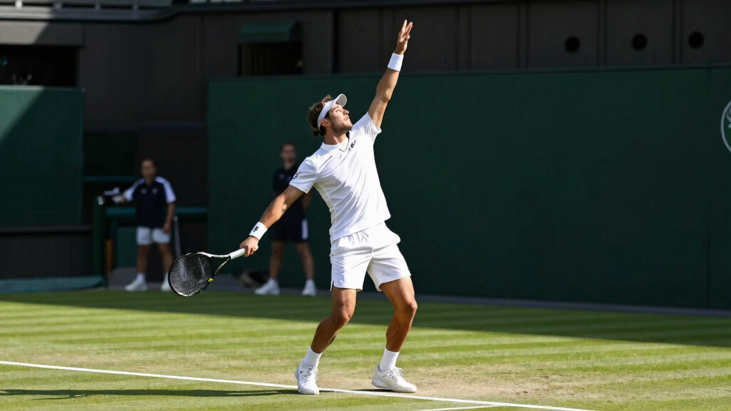 Tommy Paul serving on grass court