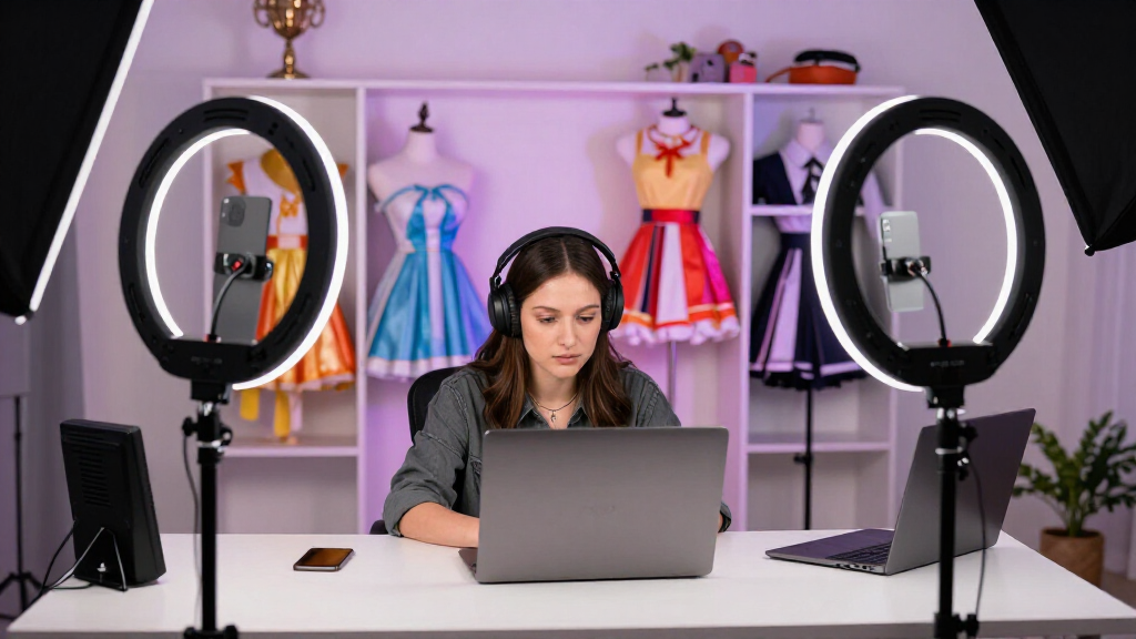 Amouranth content creator streaming studio with professional lighting setup