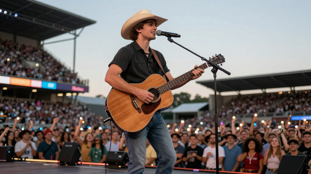 Bailey Zimmerman performing country music concert with guitar