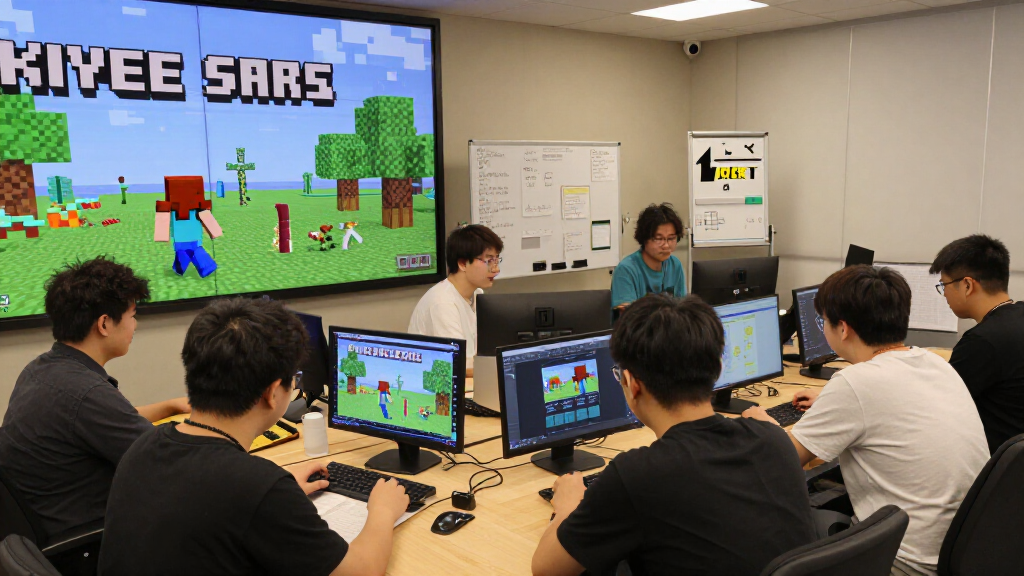 Large multiplayer Minecraft world with multiple players collaborating in a creative server