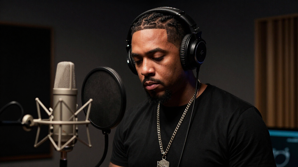 Fivio Foreign in the recording studio working on Brooklyn drill music