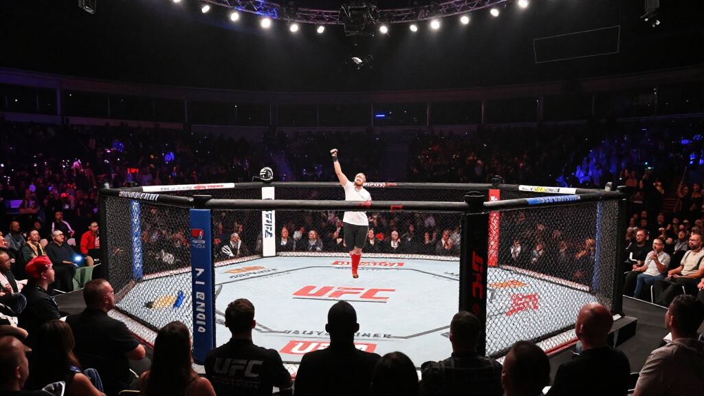 UFC fight night atmosphere with MMA arena crowd and octagon lighting