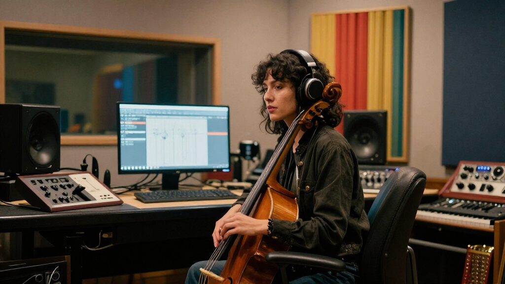 Kali Uchis in recording studio working on new music