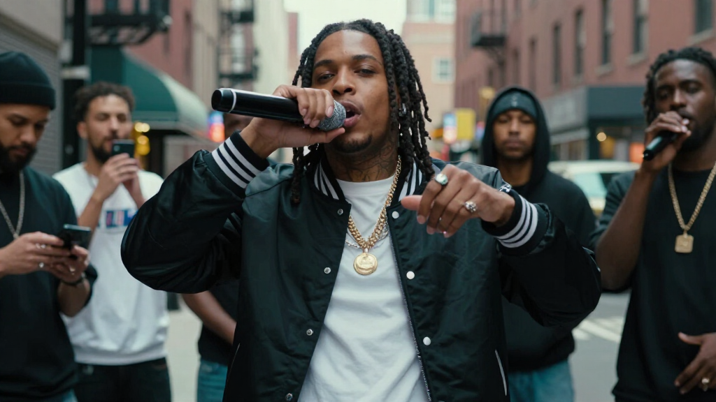 Young Bronx rapper performing in New York drill music video