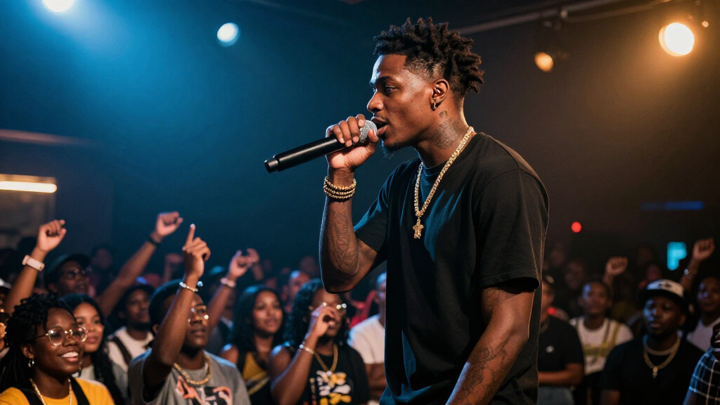 NLE Choppa performing on stage with Memphis energy
