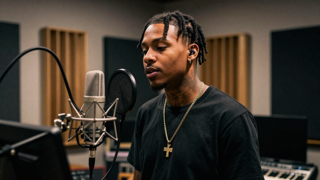 NLE Choppa in the recording studio