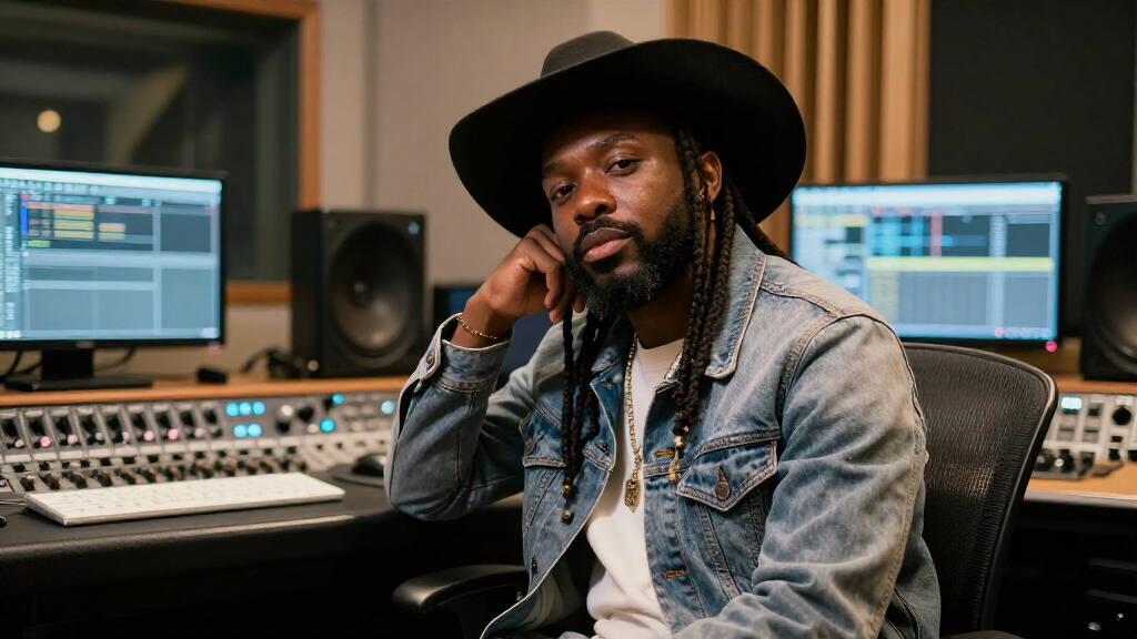 Shaboozey in recording studio