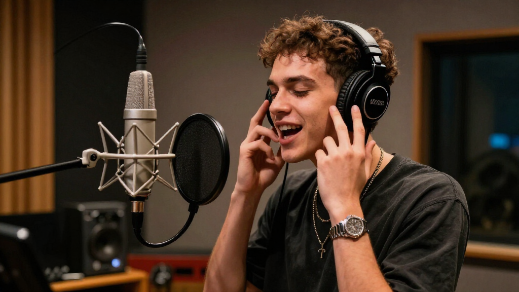 Toosii in recording studio working on emotional rap music