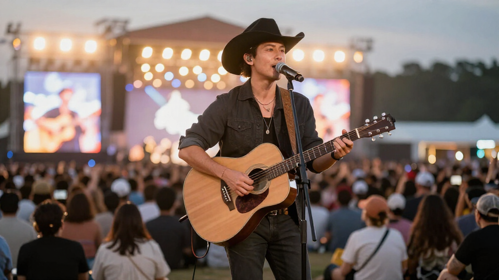 Zach Bryan performing at outdoor concert