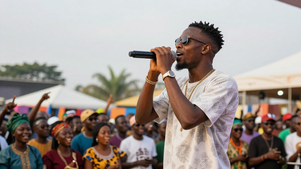 Asake performing live at a high-energy concert, embodying the spirit of modern Afrobeats