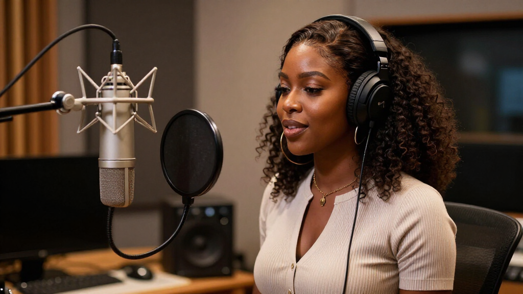 Ayra Starr in a recording studio
