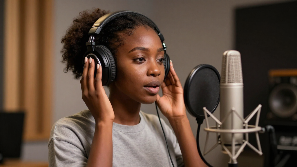 Ayra Starr in the recording studio working on her music