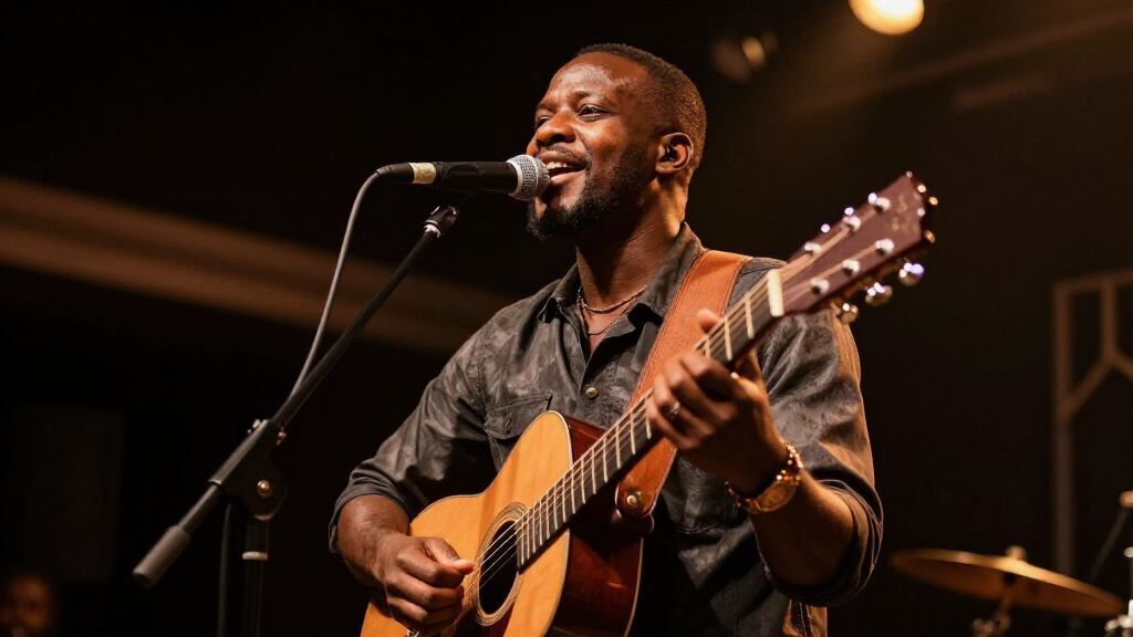 Ckay performing live with a guitar, showcasing the instrument-driven warmth that defines his distinctive Afrobeats sound