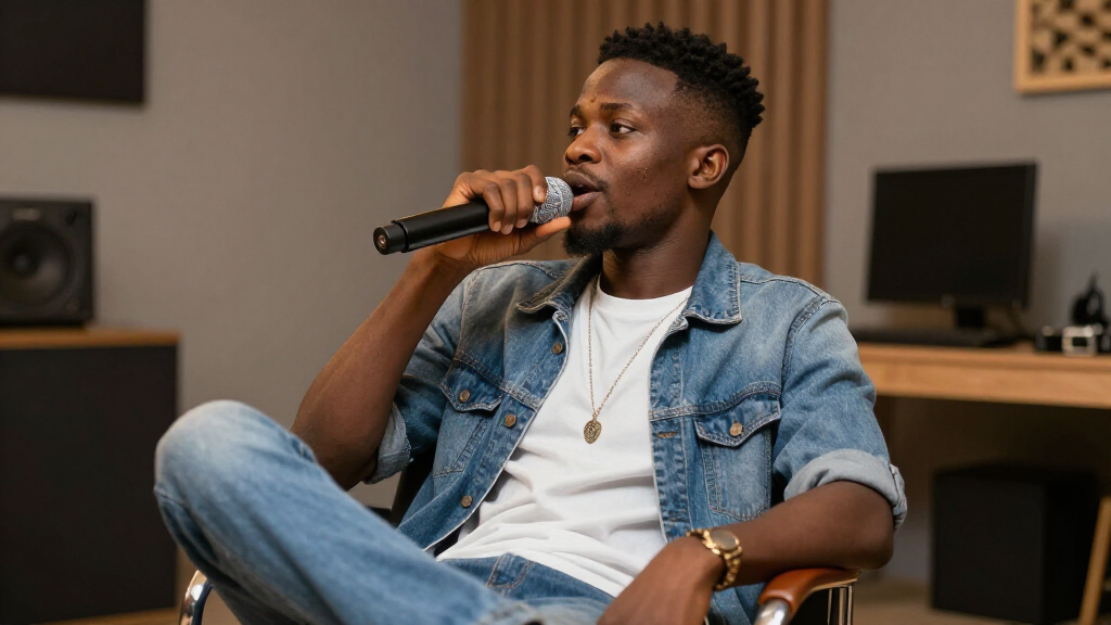 CKay creating music in his recording studio