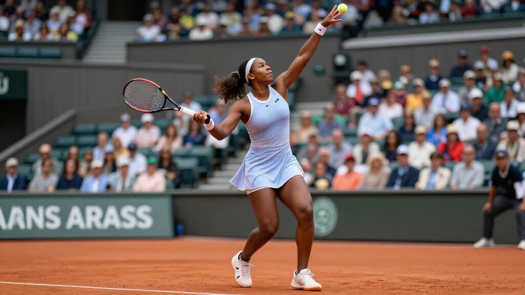 Coco Gauff tennis serve action at Grand Slam tournament