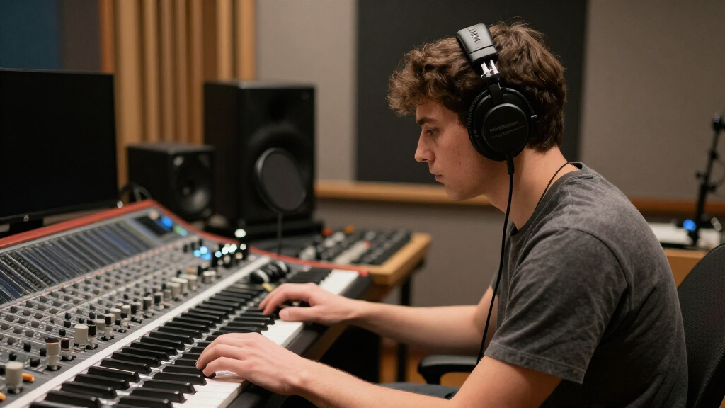 Dominic Fike recording music in a professional studio