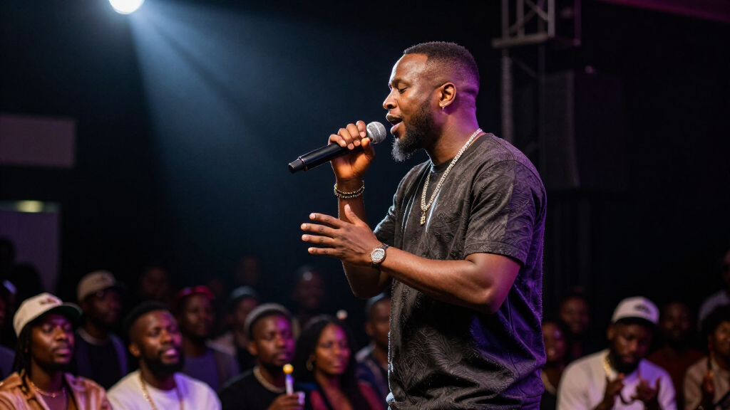 Fireboy DML performing live on stage, connecting emotionally with his audience through his signature soulful delivery