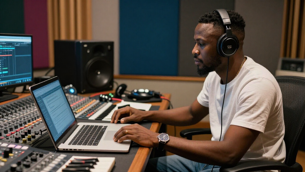 Fireboy DML working in the recording studio