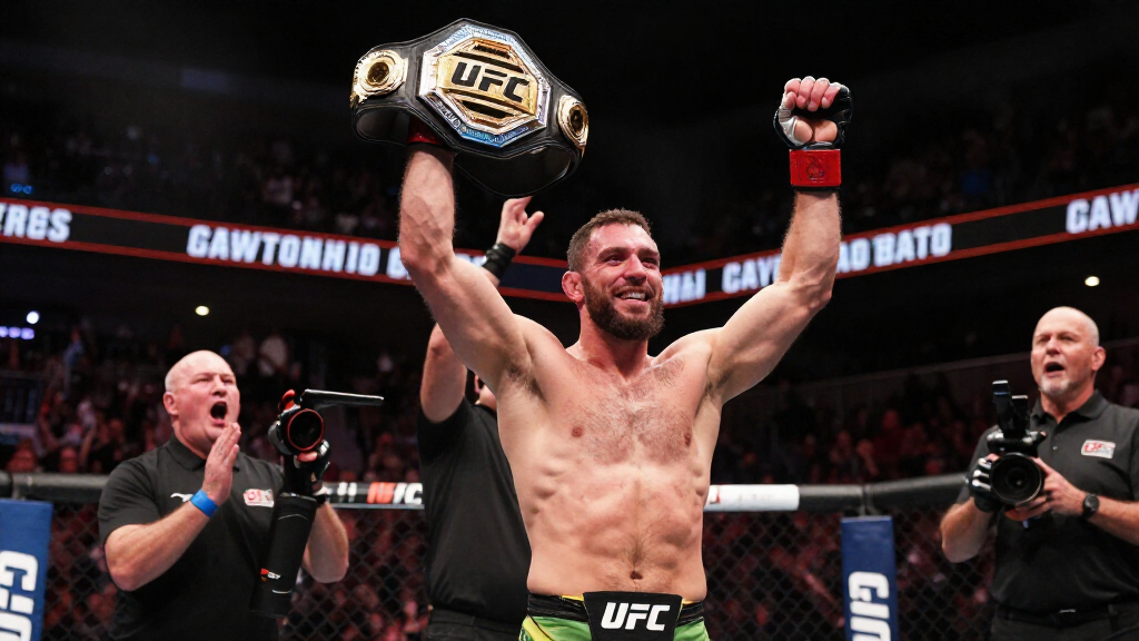 Ilia Topuria UFC Featherweight Champion celebrating victory