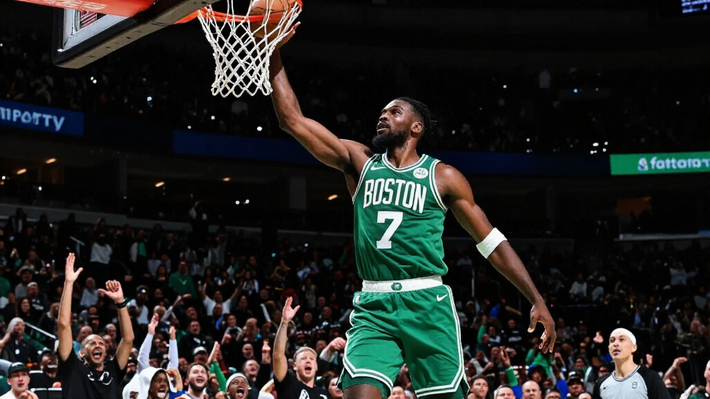 Jaylen Brown in Boston Celtics green jersey driving to the basket