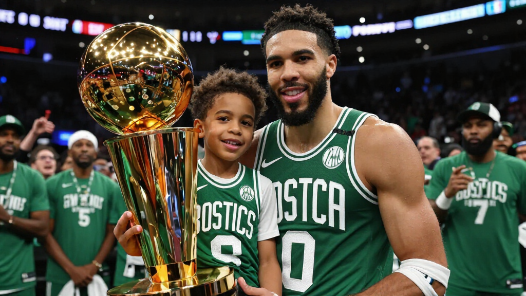 Jayson Tatum and son Deuce celebrating NBA championship