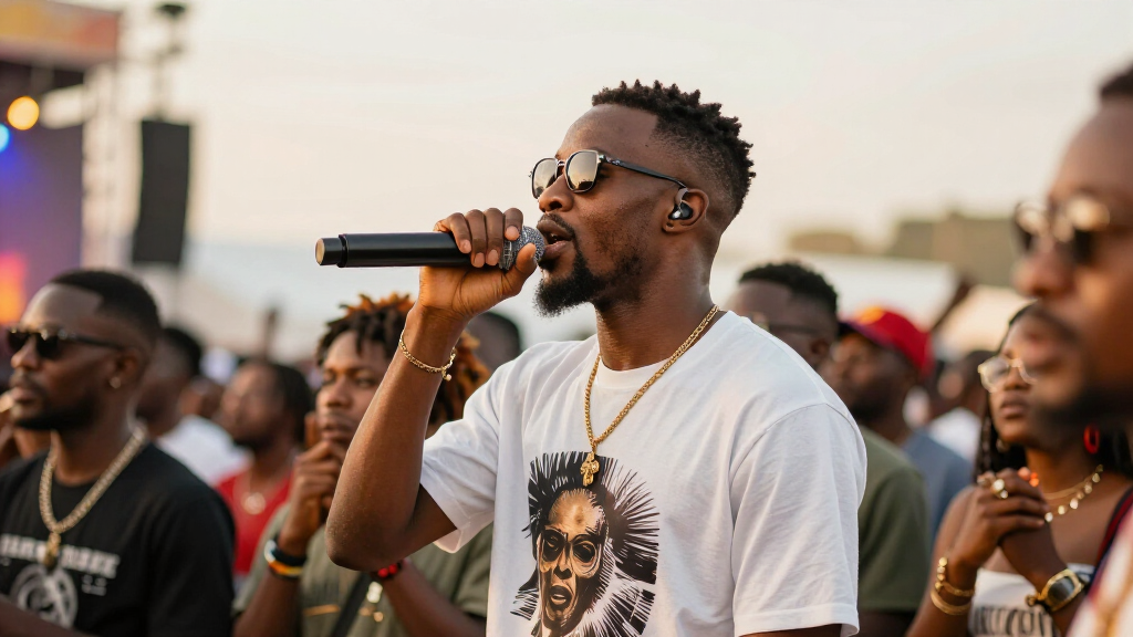 Omah Lay performing at an outdoor festival, creating an intimate emotional connection with his audience