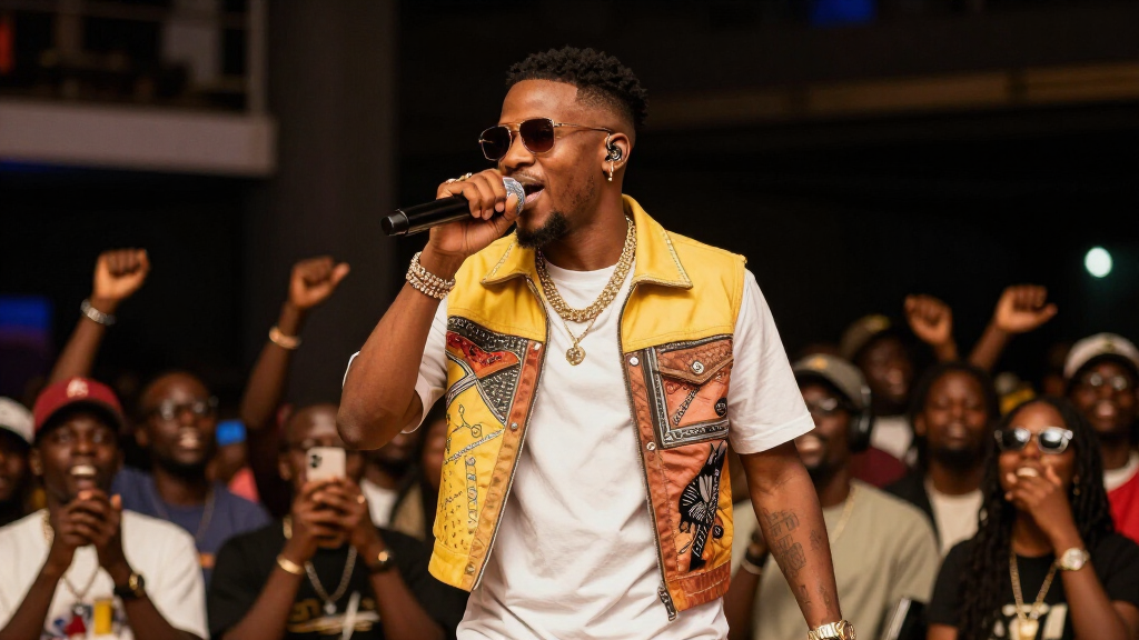 Ruger performing on stage with his distinctive style