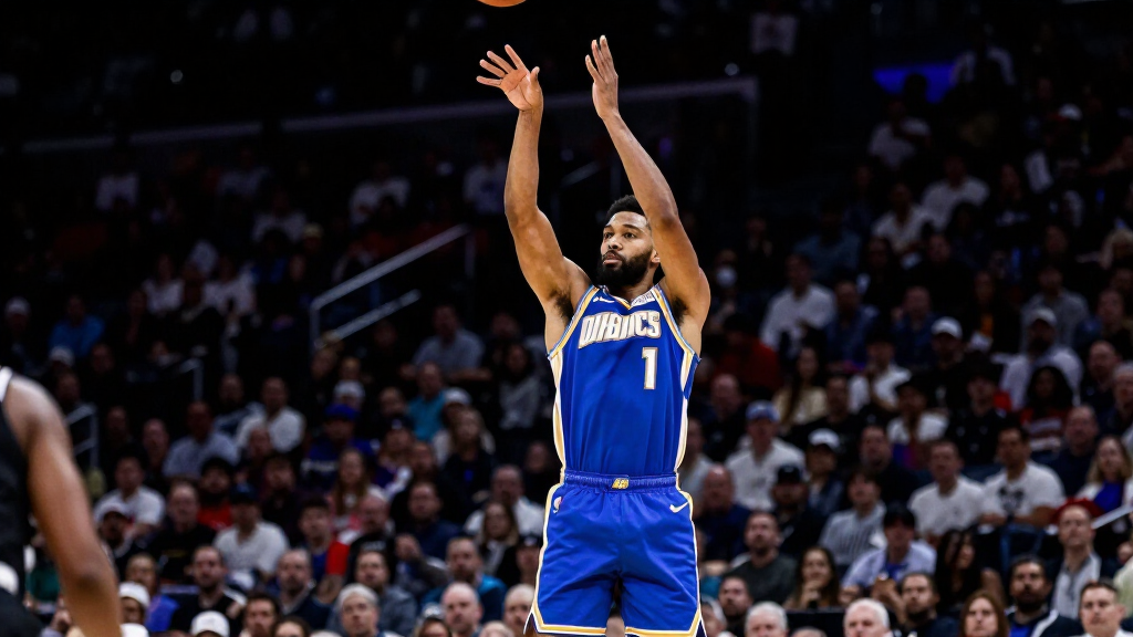NBA basketball player shooting a three-pointer in Indiana Pacers colors